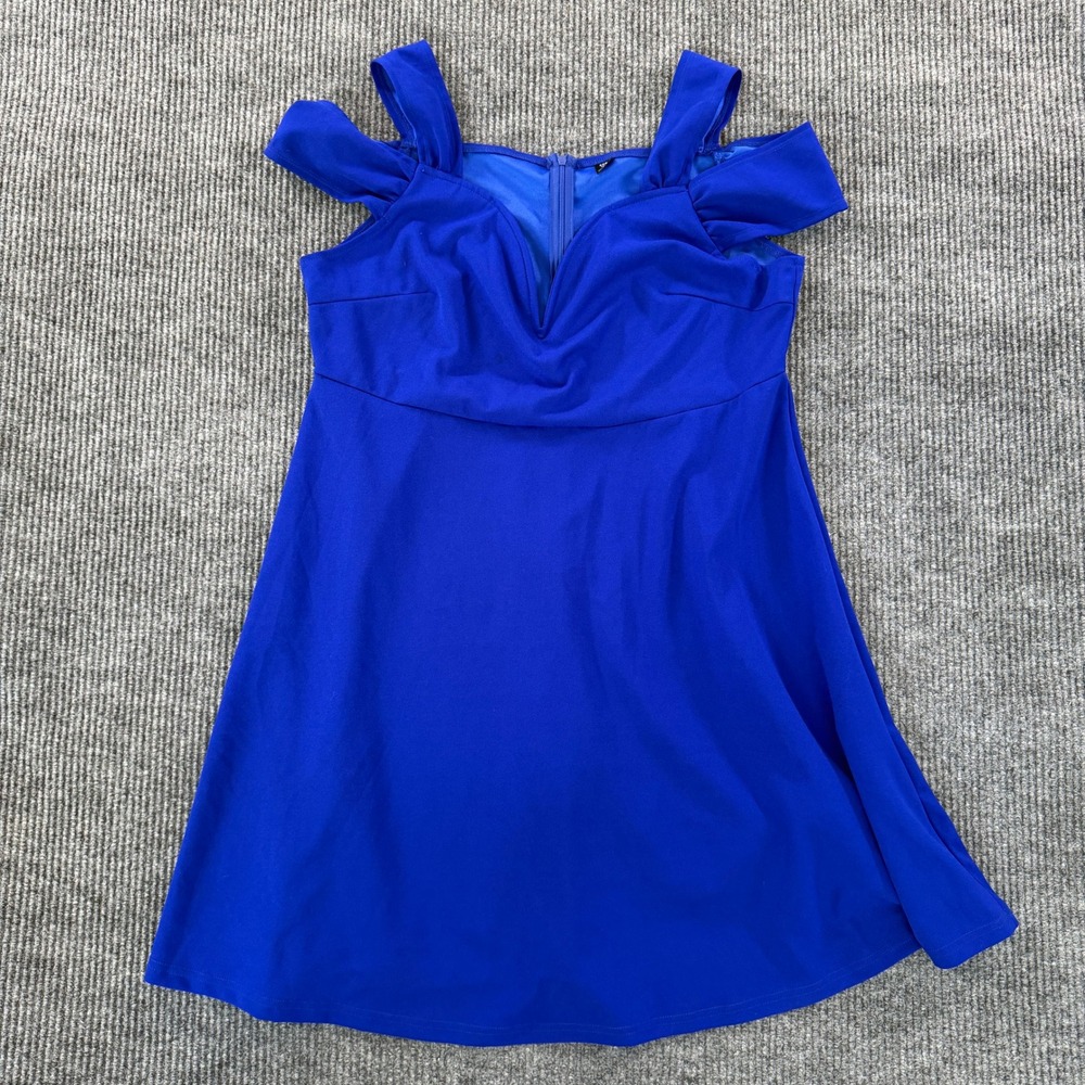 Shein Curve Plus Size 2XL Royal Blue V Neck Cold Shoulder Fit Flare Party Dress